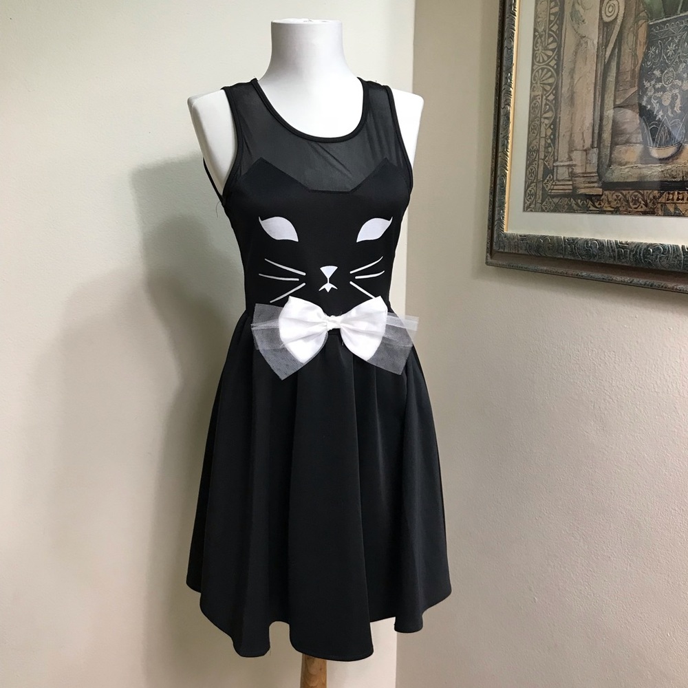 Reverse Kitty Skater Black Dress Size S